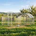 Grande recinto per pollaio 15,96 ㎡, parco recintato, tetto anti-UV, porta bloccabile, 2,8 x 5,7 x 1,97 m, argentato