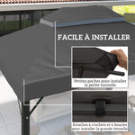 Toile de rechange pour pavillon toile de tonnelle 4 x 3 m, double toit avec trous de drainage, polyester 370 g/m², gris