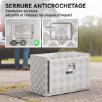 Boîte à outils pour camion en aluminium, 60,9 x 35,5 x 40,6 cm, coffre de rangement 76 L avec serrure et clés, argent