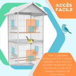 Volière intérieure cage à oiseaux sur roulettes design maison mangeoires perchoirs portes plateaux excréments amovibles