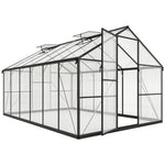 Serre de jardin en aluminium polycarbonate, serre avec fenêtres supérieures réglables 363x247x205cm noir