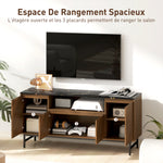 Meuble TV jusqu'à 65 pouces meuble télé bois avec compartiment ouvert et passe-câbles, effet marbre, 140x39x66cm, noyer
