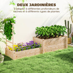 Jardinière avec treillis à 2 bacs avec fond ouvert, pour balcon terrasse patio, 222 x 63 x 132 cm, effet bois naturel