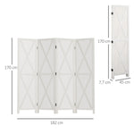 Paravent intérieur 4 Panneaux Style campagnard Chic - séparateur de pièce avec croisillons - Bois de Paulownia Blanc