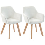 Lot de 2 chaises de salle à manger Fauteuil Assise rembourrée en tissu effet velours Pieds en bois, crème