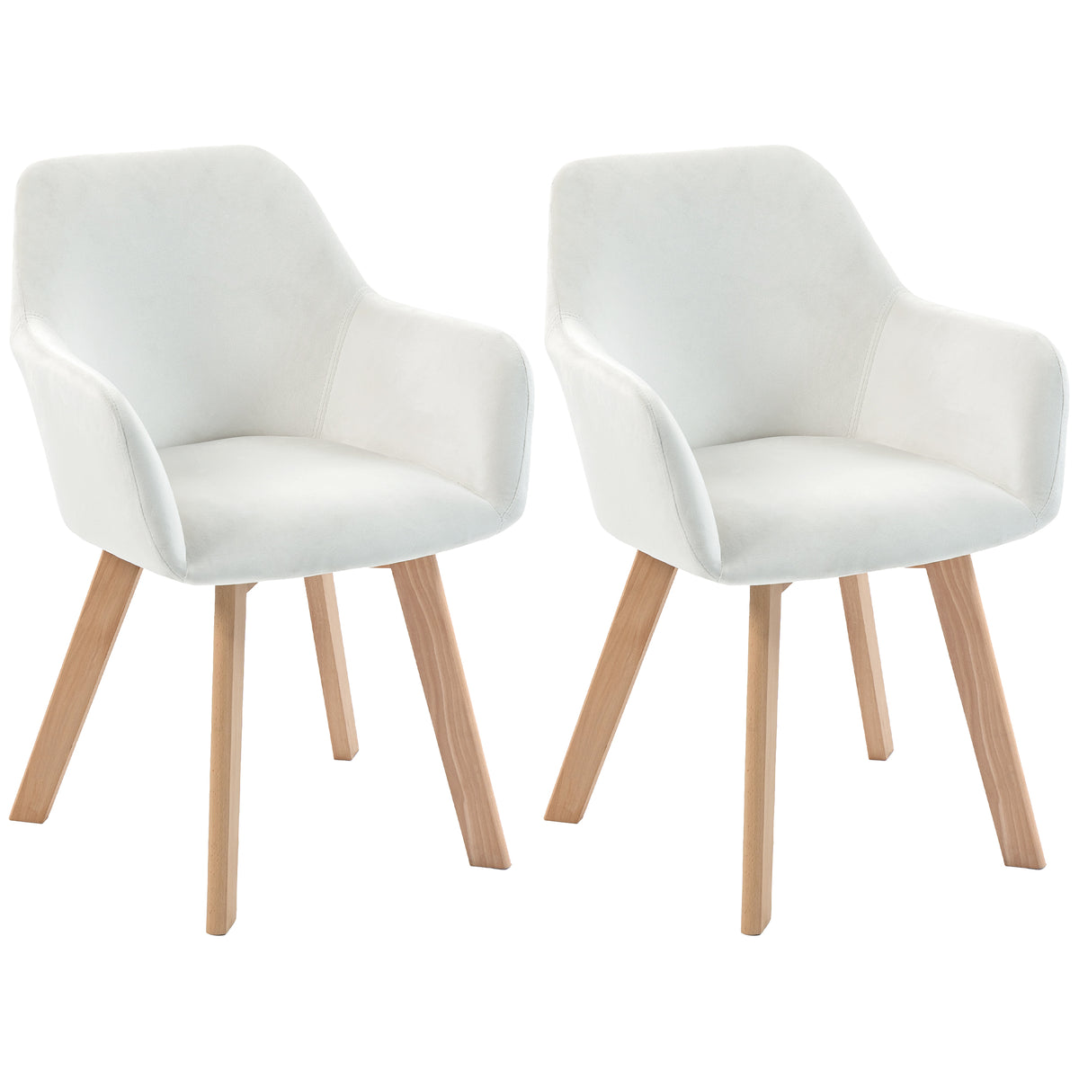 Lot de 2 chaises de salle à manger Fauteuil Assise rembourrée en tissu effet velours Pieds en bois, crème