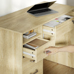 Bureau moderne avec 5 tiroirs, grand plateau, 1 compartiment ouvert, tiroir verrouillable, 110 x 50 x 76cm, chêne