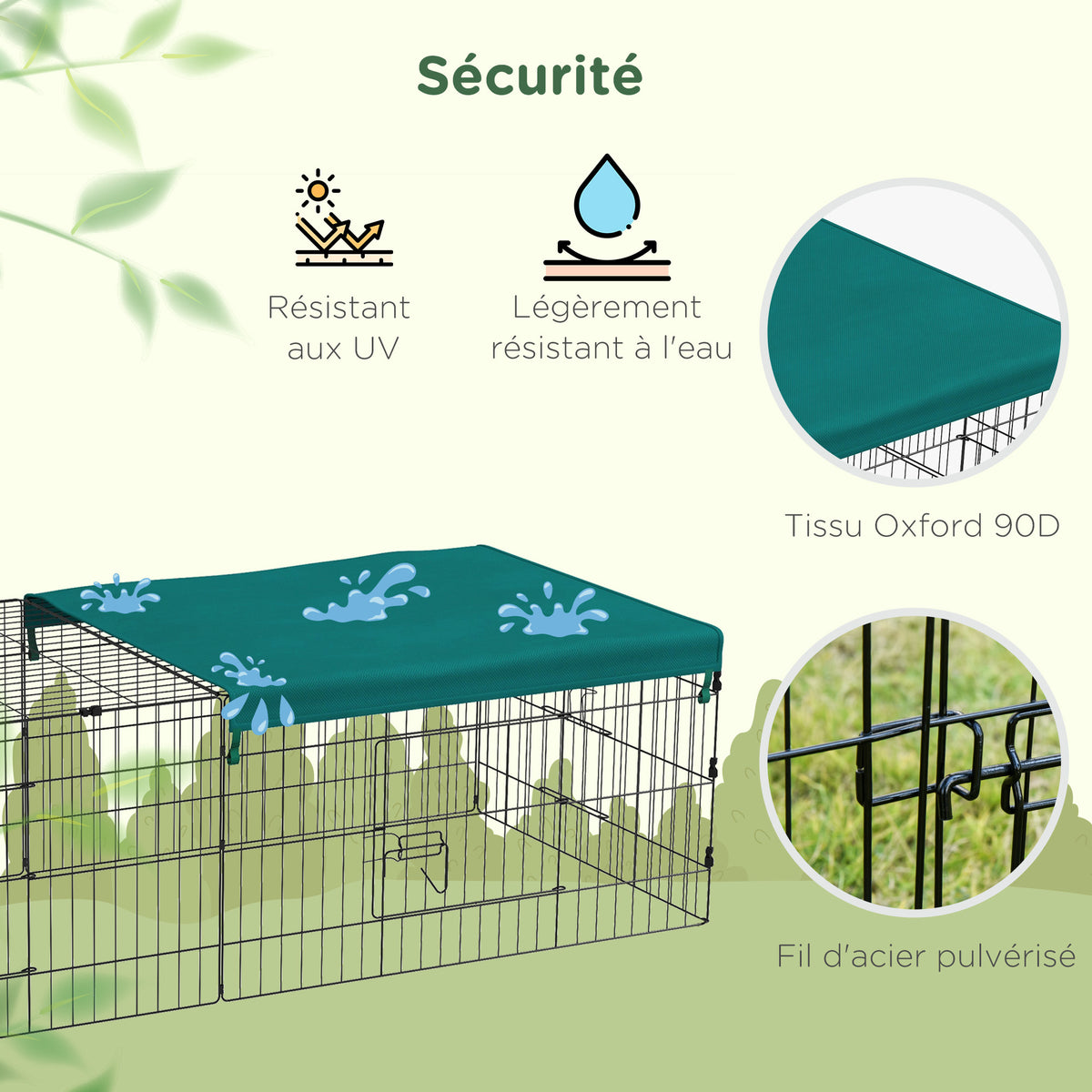 Parc enclos modulable acier avec bache pour lapins rongeurs petits animaux intérieur extérieur 185L x 75l x 50H cm vert