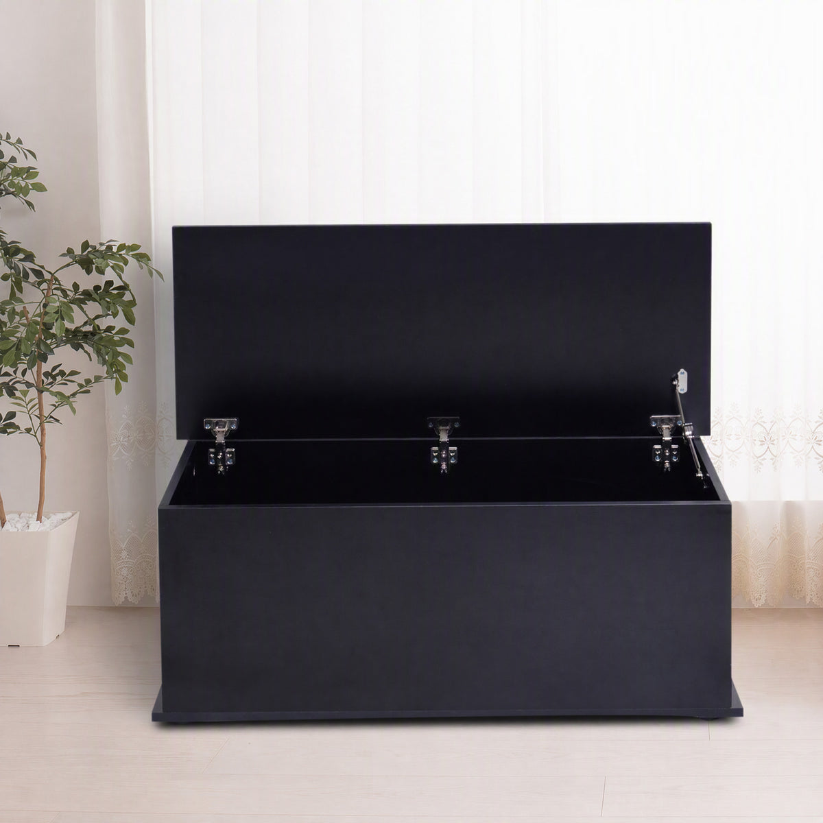 Coffre de rangement coffre à jouets grande capacité de rangement charnière verrouillée  en bois 100 x 40 x 40 cm noir
