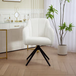 Fauteuil de salon pivotant capitonné grand confort piètement en acier et tissu effet polaire teddy blanc
