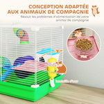 Cage à hamster rongeur 2 niveaux avec tunnel, biberon eau, roue, maisonnette, échelles 46 x 30 x 37 cm vert