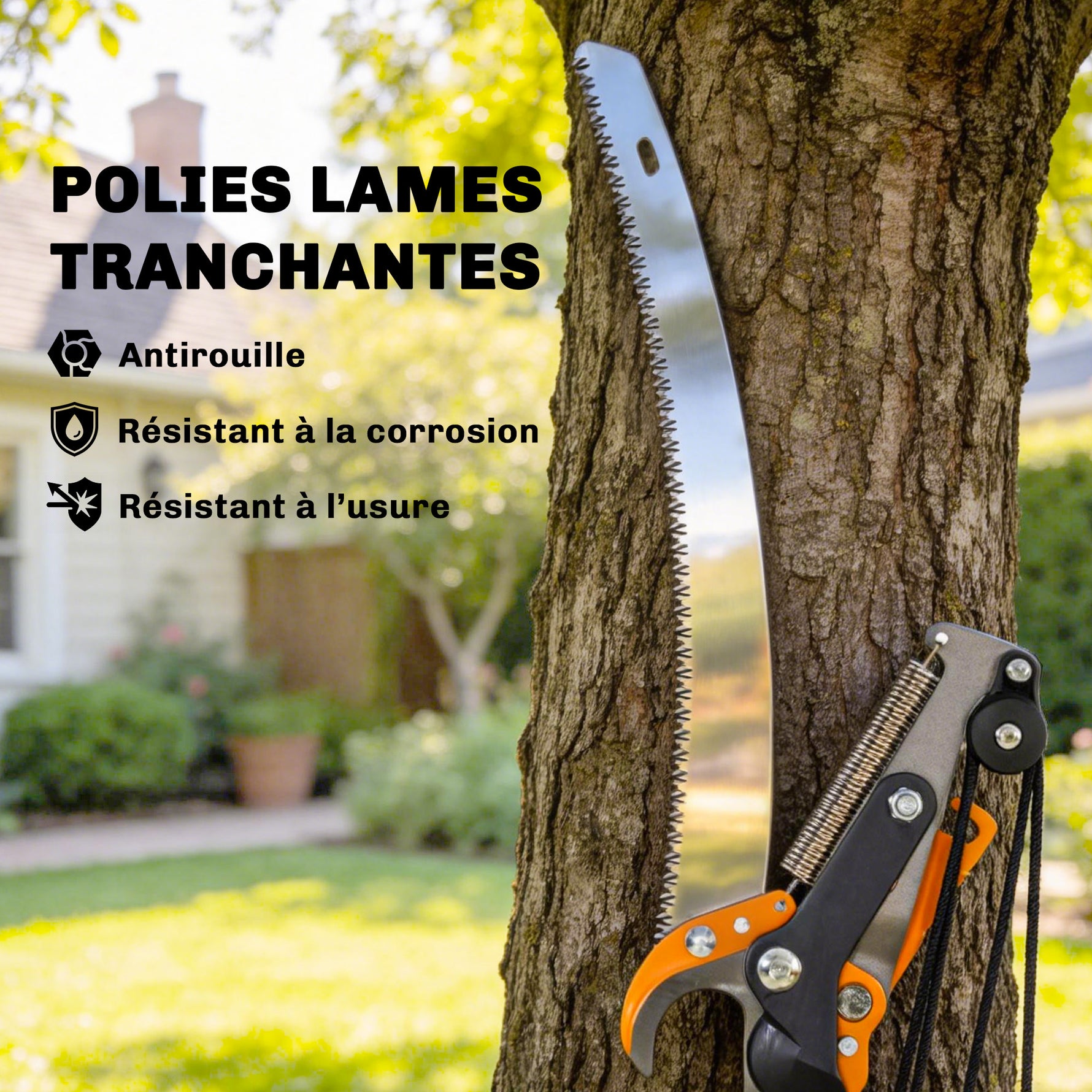 Élagueur télescopique 2 en 1, scie manuelle, sécateur avec verrou de sécurité, perche télescopique en aluminium 2 m