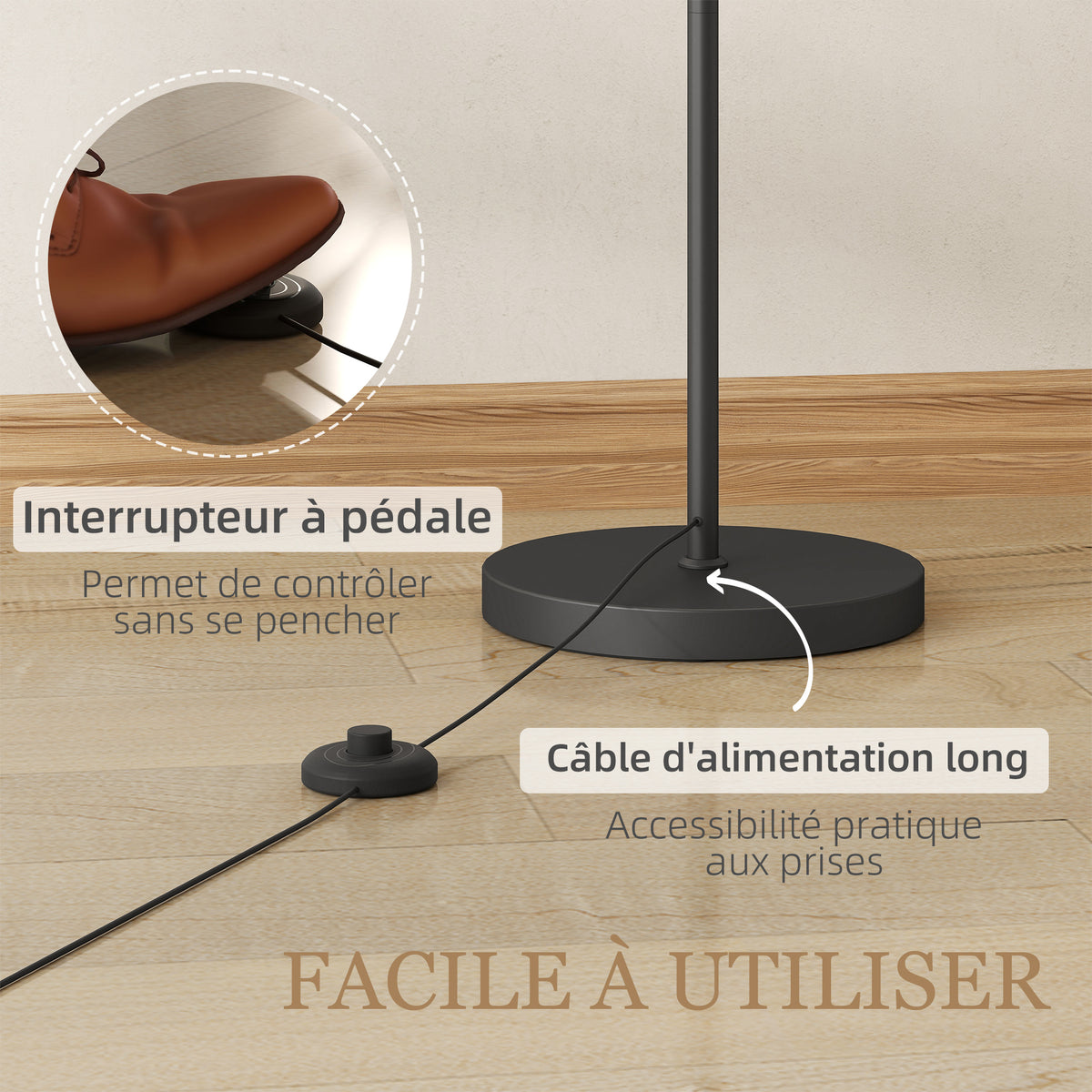 Lampadaire dimmable 2 températures de couleur avec télécommande, minuterie de 60 minutes, 160 cm, noir