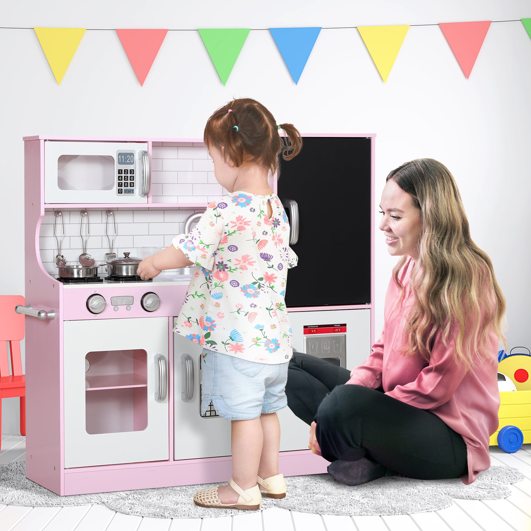 Cuisine enfant jouet d'imitation pour enfant - dinette enfant de 3-8 ans, rose