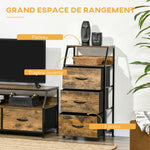 Estilo industrialeko biltegiratze-altzaria, 3 tiradera aldagarri (oihalezkoak) eta 2 apal dituen komoda - 44 x 29 x 92 cm - egurra eta metala