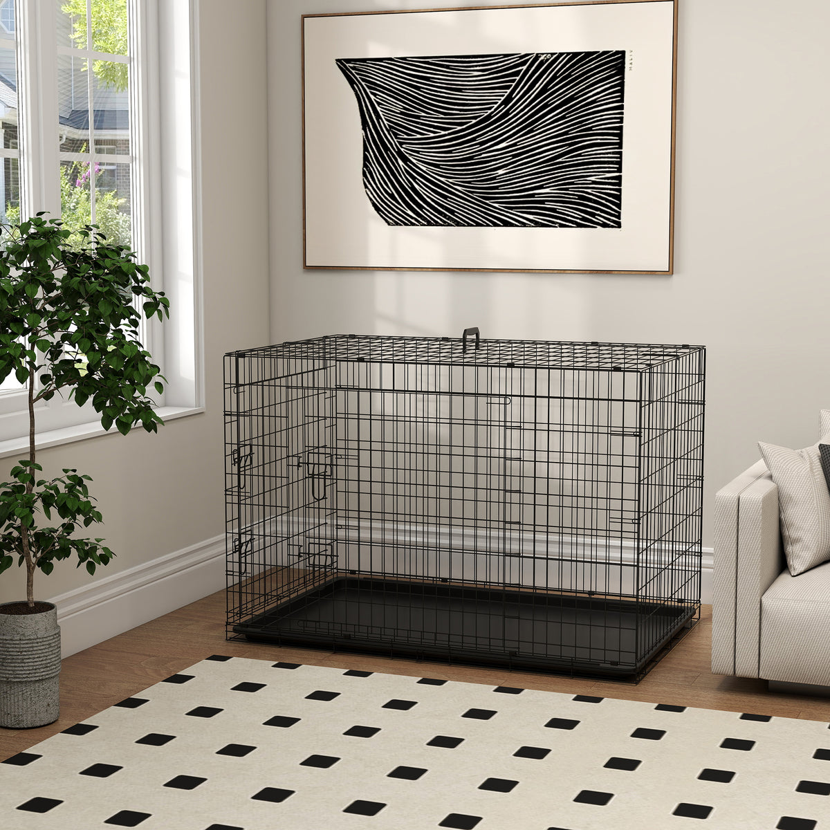 Cage caisse de transport pliante pour chien en acier 2 portes verrouillables 121 x 77 x 82 cm noir
