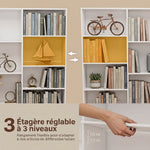 Bibliothèque 6 Niveaux, Étagère de Rangement avec 17 Compartiments et Étagères Réglables, 149 x 23,6 x 188 cm, Blanc