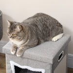 2-in-1 overdekte kattenmand voor binnen, houten poten, uitneembaar en wasbaar kussen, speelbal, 35,5x35,5x42,5cm, grijs