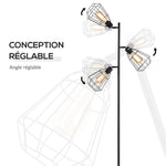 Lampadaire design industriel 3 ampoules max. 40 W abat-jour cage métal noir