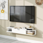 Hängendes TV-Board, Fernsehschrank für Fernseher bis 50 Zoll, Klappfach 2 Ablagen 120x24x16cm weiß