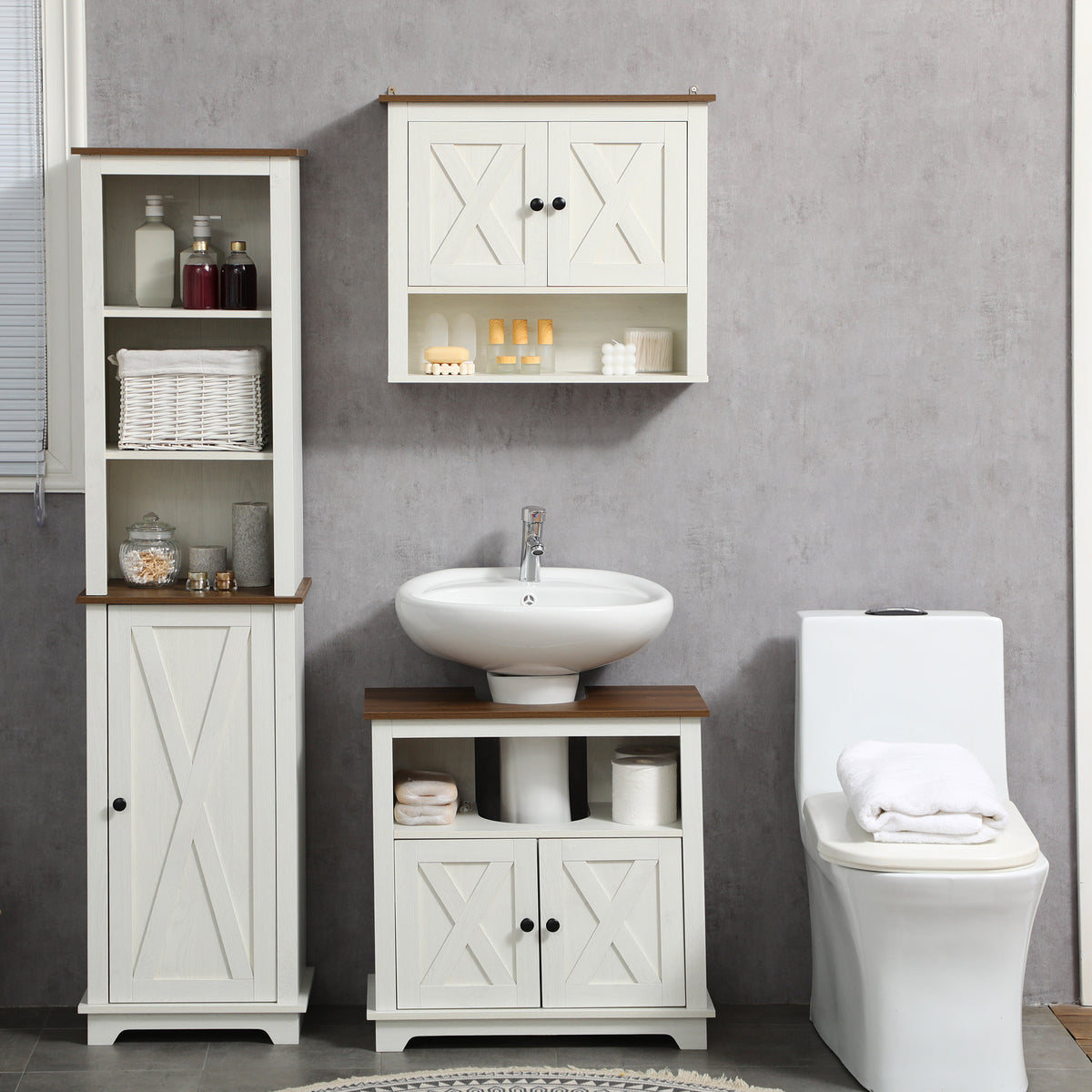 Meuble sous lavabo salle de bain meuble sous vasque - niche et placard à portes doubles, 60 x 30 x 60 cm, blanc