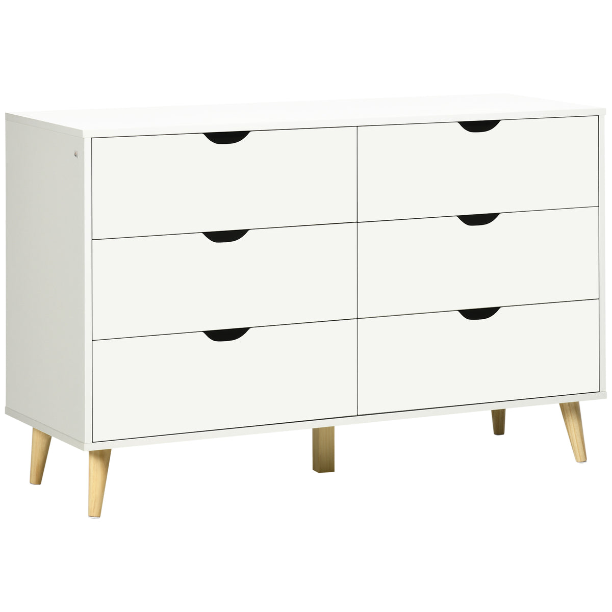 Commode 6 tiroirs meuble de rangement 5 pieds biseautés en bois  120 x 40 x 76 cm blanc