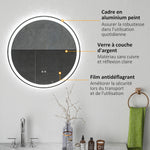 Miroir rond lumineux LED de salle de bain Ø 60 cm mural avec éclairage 3 couleurs interrupteur tactile 29W blanc argent