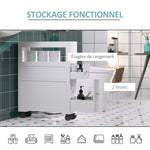 Badezimmer-Rollwagen, WC-Schrank, offenes Regal mit 2 Schubladen, 16 x 52 x 71,5 cm, weiß