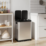 Poubelle de cuisine à double compartiment 2 x 30L avec pédale en acier inoxydable, couvercle à fermeture douce, argent