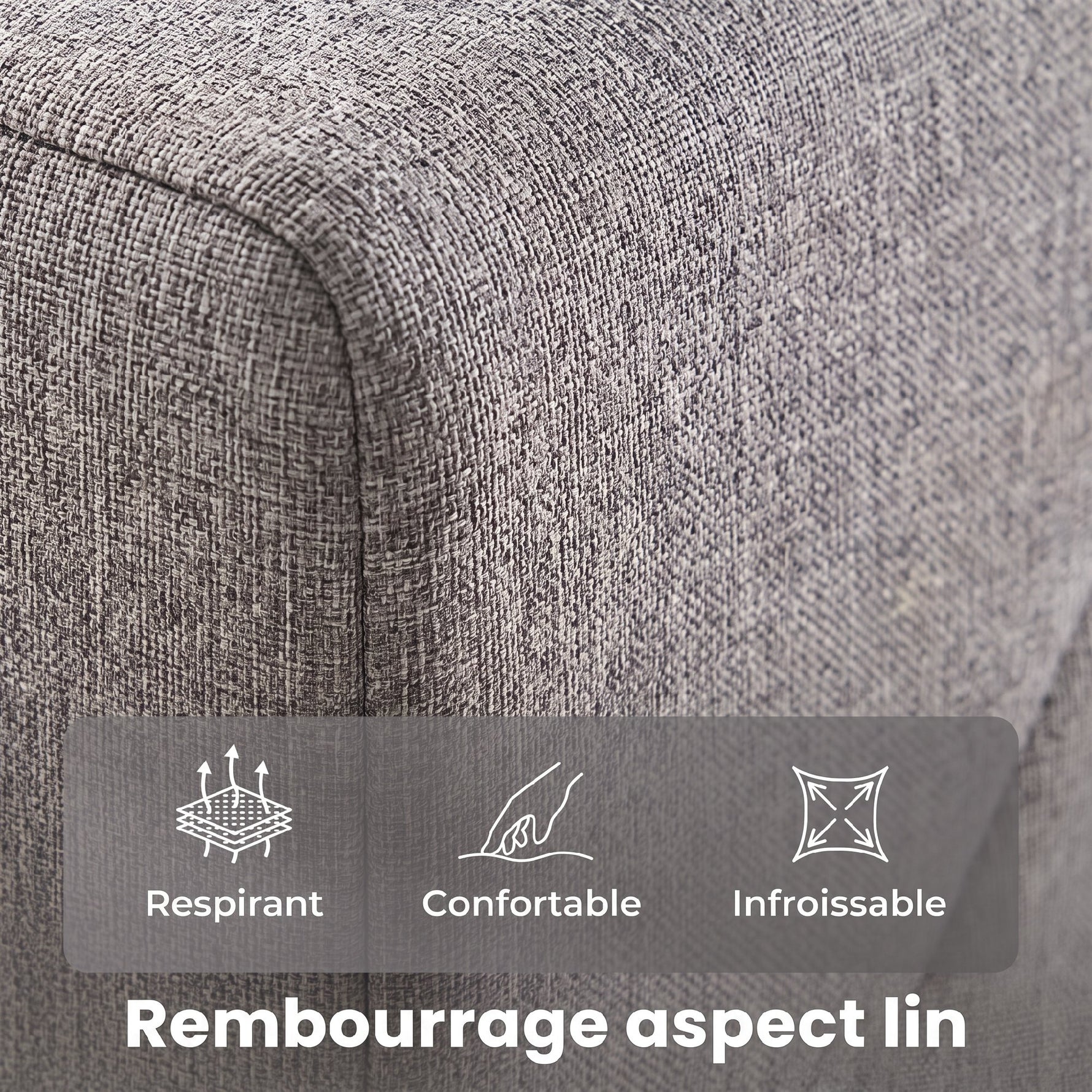 Cadre de Lit 140 x 190 cm avec Sommier et Tête Réglable, Lit Double Rembourré en Lin, Rangement au-dessous, Gris