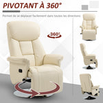 Fauteuil de relaxation inclinable pivotant repose-pied réglable, jusqu'à 150 kg, pour salon, chambre, home cinéma, crème