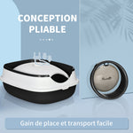 bac à litière pour chat pliable porte battante lucarne + pelle fournis noir blanc
