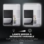 Miroir rectangulaire mural lumineux LED de salle de bain 80 x 60 cm luminosité réglable blanc transparent