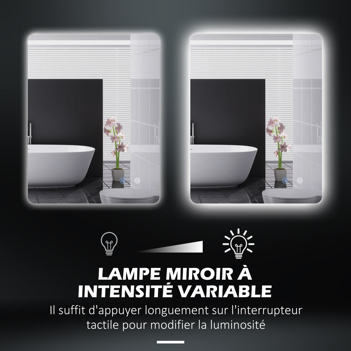Miroir rectangulaire mural lumineux LED de salle de bain 80 x 60 cm luminosité réglable blanc transparent