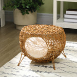 Kattenmand kattenbed kattenhuis rotan kattenhuis dik kussen Ø 40 x 32 cm lichtbruin