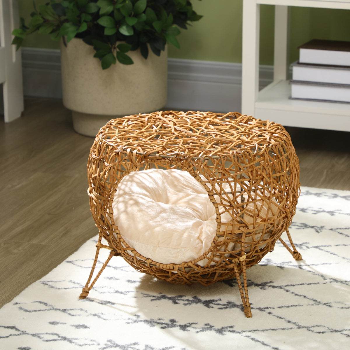 Kattenmand kattenbed kattenhuis rotan kattenhuis dik kussen Ø 40 x 32 cm lichtbruin