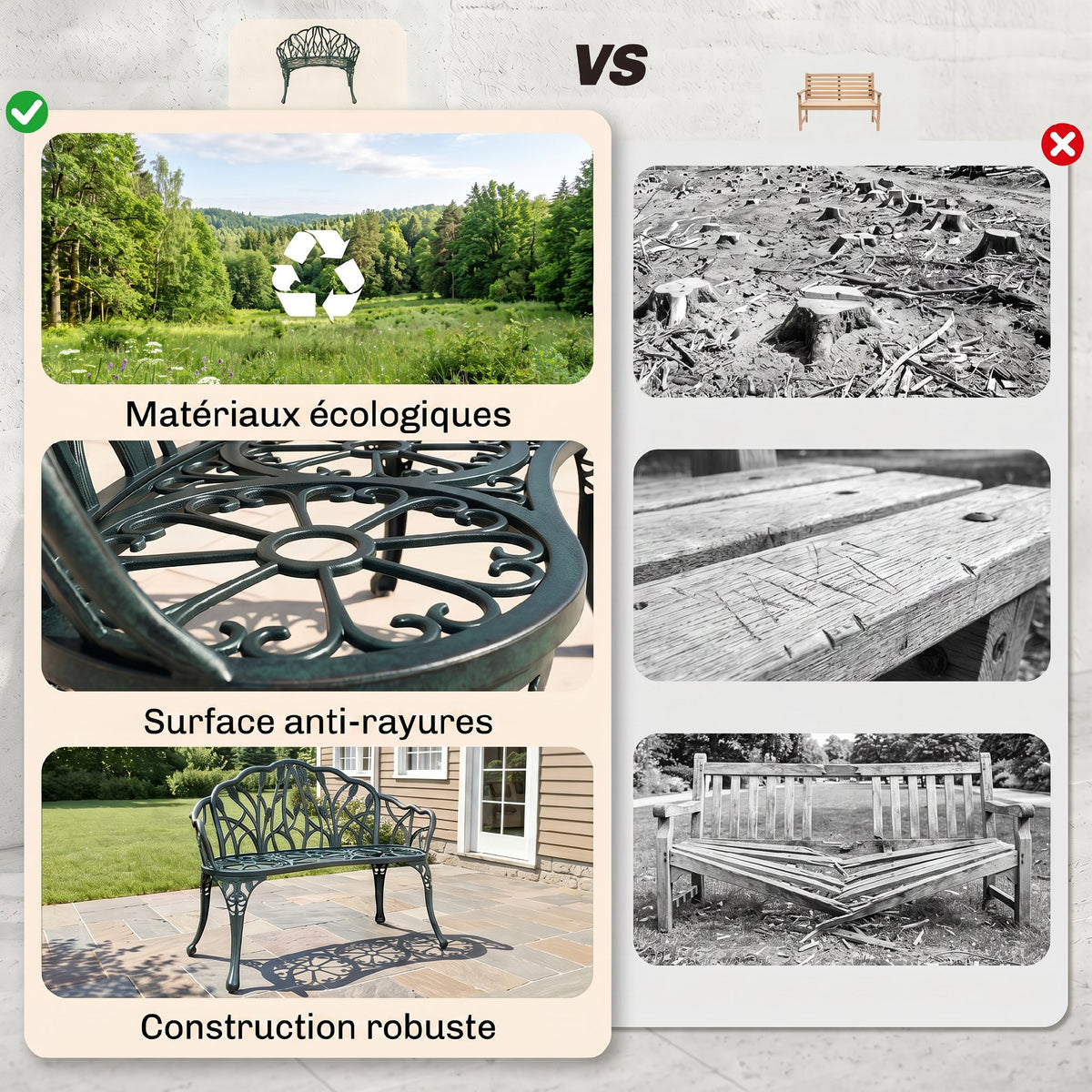 Cast aluminum garden bench, 2-seater outdoor bench with tulip backrest, floral seat, 99x57x78cm, antique green