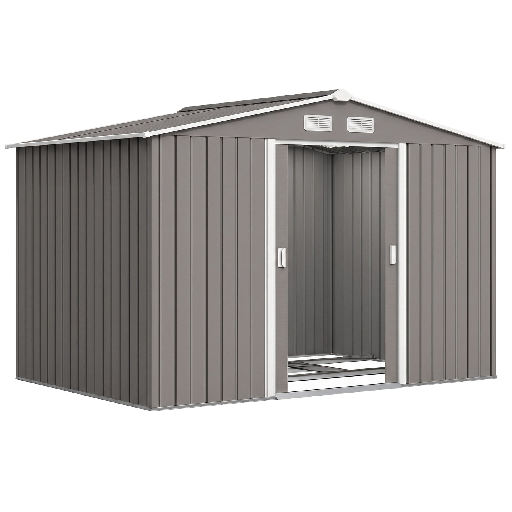 Abri de jardin 5,4 m² 2,77 x 1,95 x 1,92 m kit de fondation porte coulissante ventilations acier galvanisé, gris
