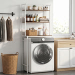 Étagère de Machine à Laver 3 Niveaux, Meuble pour Lave-Linge et Sèche-Linge avec Barre de Suspension, Marron et Blanc