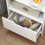 Comodino con cassetto, nicchia e ripiani portaoggetti effetto legno 45 x 35 x 73 cm bianco