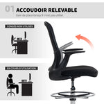 Sedia da ufficio ergonomica con poggiapiedi regolabile e braccioli sollevabili, altezza regolabile, 59x62x99-119cm, nero