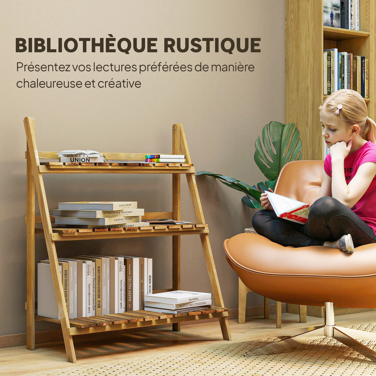 Étagère à plantes en bois forme pyramidale échelle pliante avec 3 étagères 80 x 37 x 93 cm marron