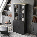 Bibliothèque vitrine, meuble de rangement à 6 niveaux avec 4 portes dont 2 en verre trempé, étagères réglables, noir