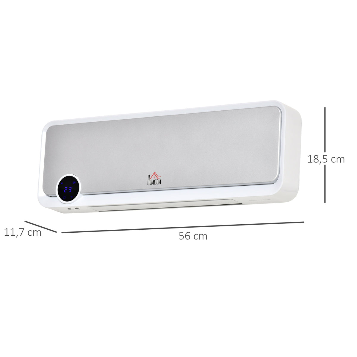 Radiateur mural soufflant oscillant 2000 W - chauffage céramique PTC - 3 niveaux de puissance - télécommande incluse blanc argenté