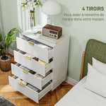 Commode 4 tiroirs commode chambre meuble de rangement moderne avec poignées et pieds dorés, dim. 60 x 40 x 96 cm, blanc