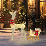 Renne et traîneau lumineux de Noël avec 170 LED blanc chaud, décoration de Noël pour intérieur et extérieur, 50x29x42cm