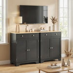 Meuble de rangement buffet salon avec placards, 2 tiroirs et étagères réglables, 68x40,3x85cm, noir et bois naturel