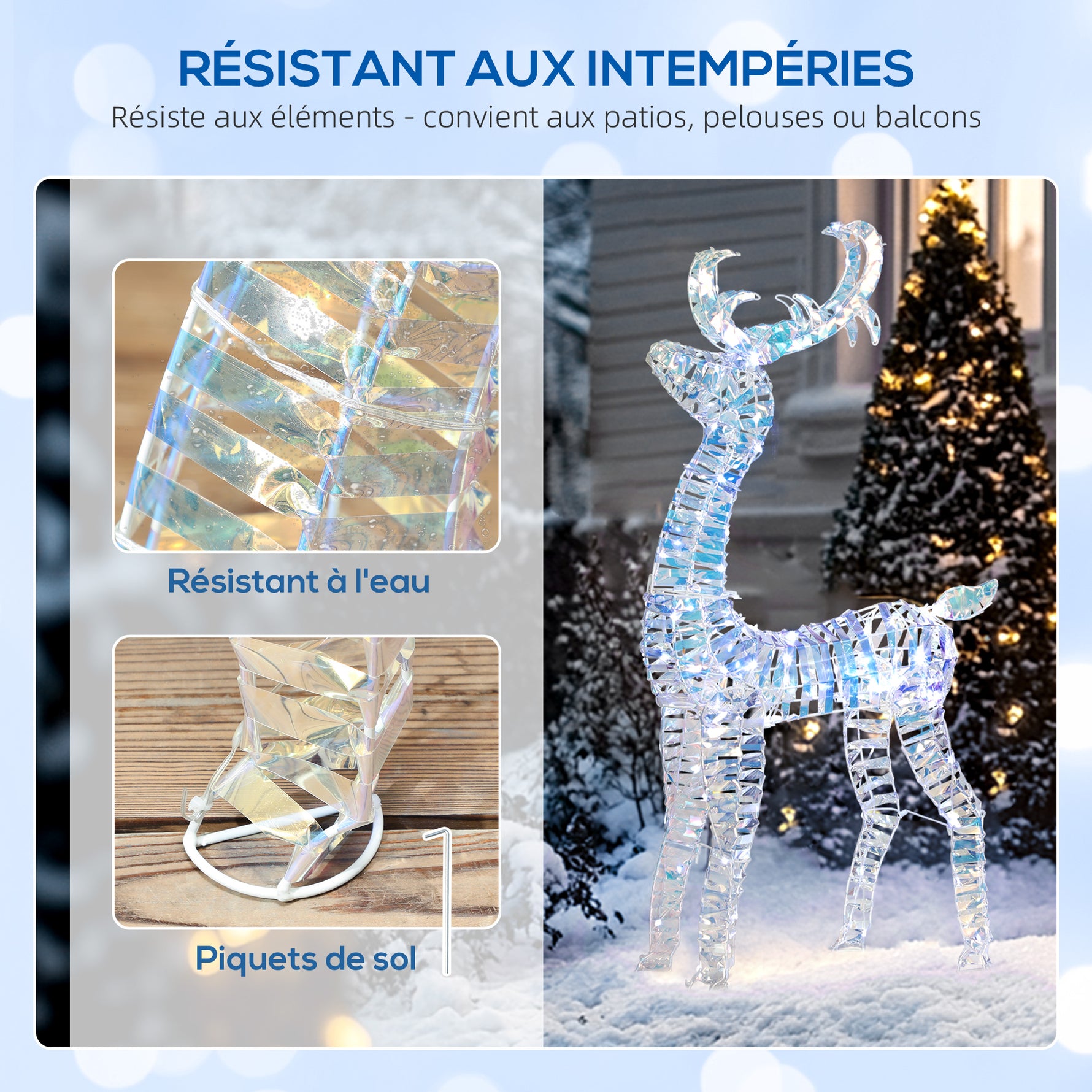 Renne et traîneau lumineux de Noël avec 170 LED blanc chaud, décoration de Noël pour intérieur et extérieur, 60x29x115cm
