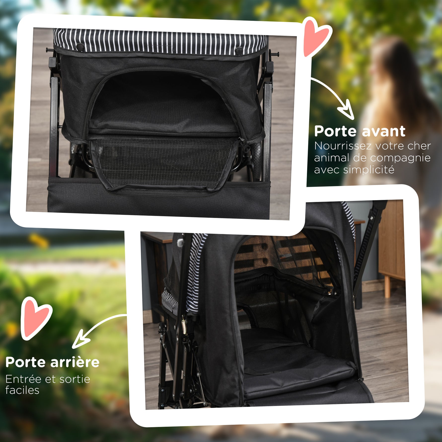 Poussette pour chien animaux de compagnie pliable 4 roues EVA guidon réglable panier 76,5 x 52 x 95 cm