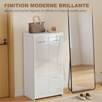 Meuble à chaussures 10 paires, armoire à chaussures à haute brillance 5 niveaux, étagères réglables, 55x36x108cm, blanc